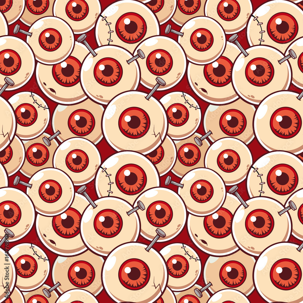 Vector illustration seamless pattern with eyeball zombie