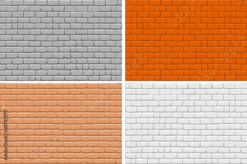 Red and white bricks wall. Seamless pattern background set