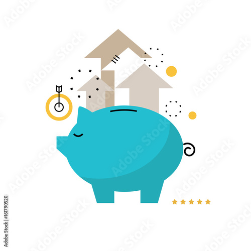 Piggy bank concept, financial investment, budget management, savings account, deposit, pension fund money, financial planning flat vector illustration design for mobile and web graphics