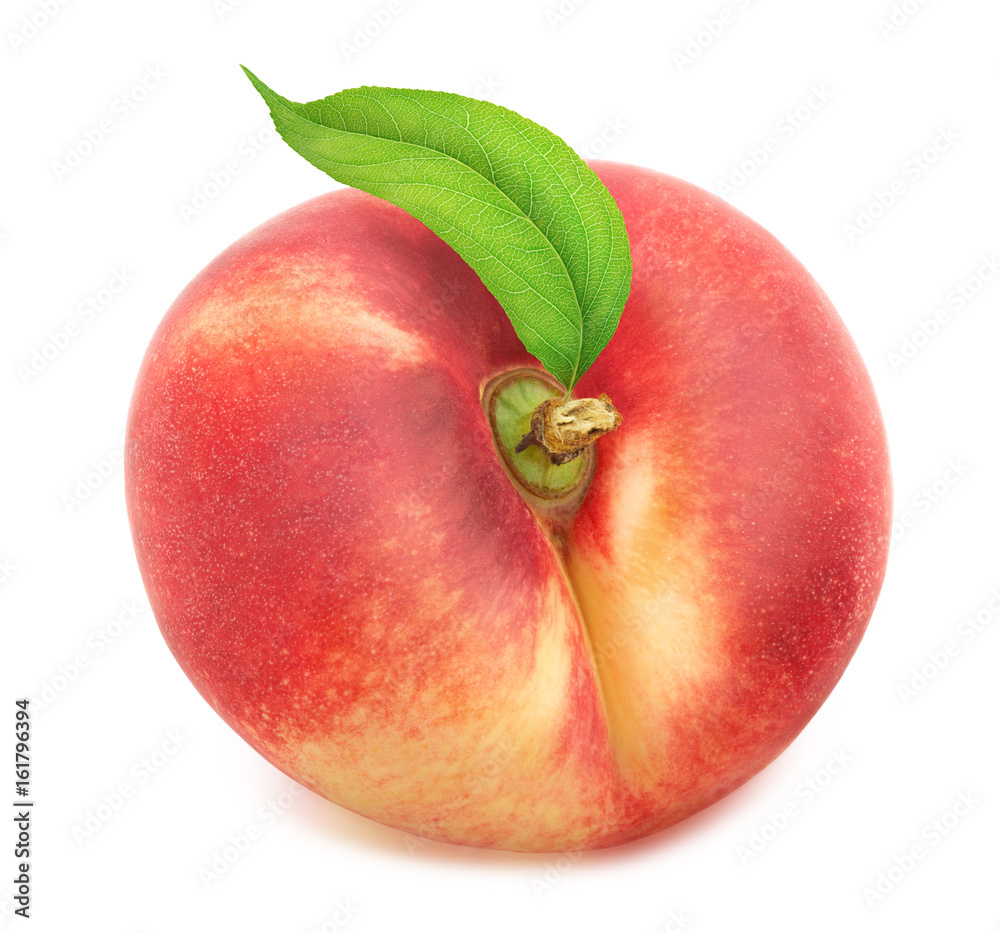 Flat nectarine with leaf. Full depth of field. Flat nectarine with leaf. Full depth of field.