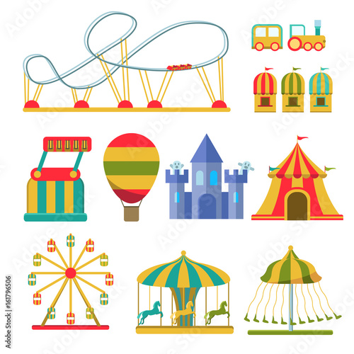 Collection of attractions and amusement park elements