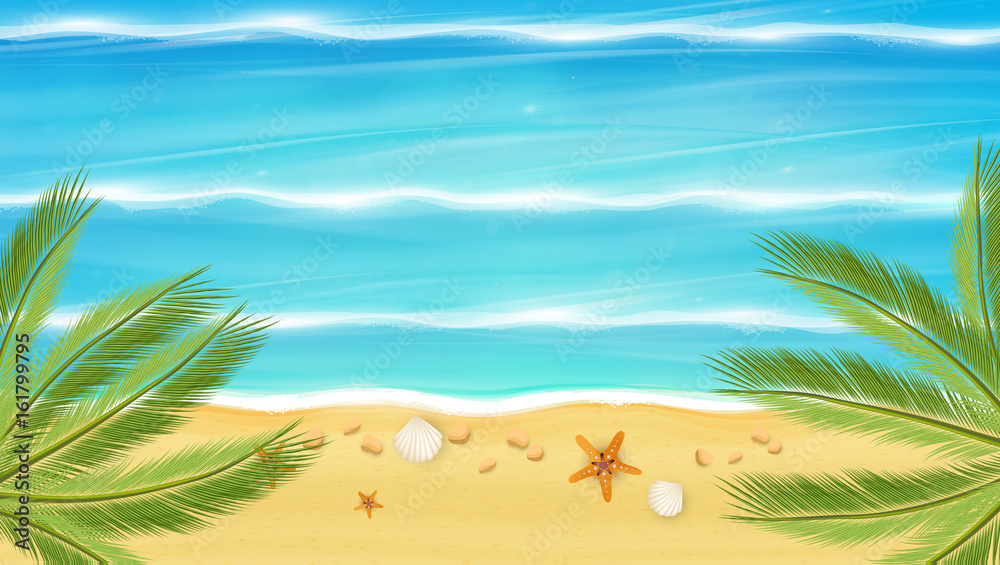 Aerial view of summer beach in photorealistic vector style. 