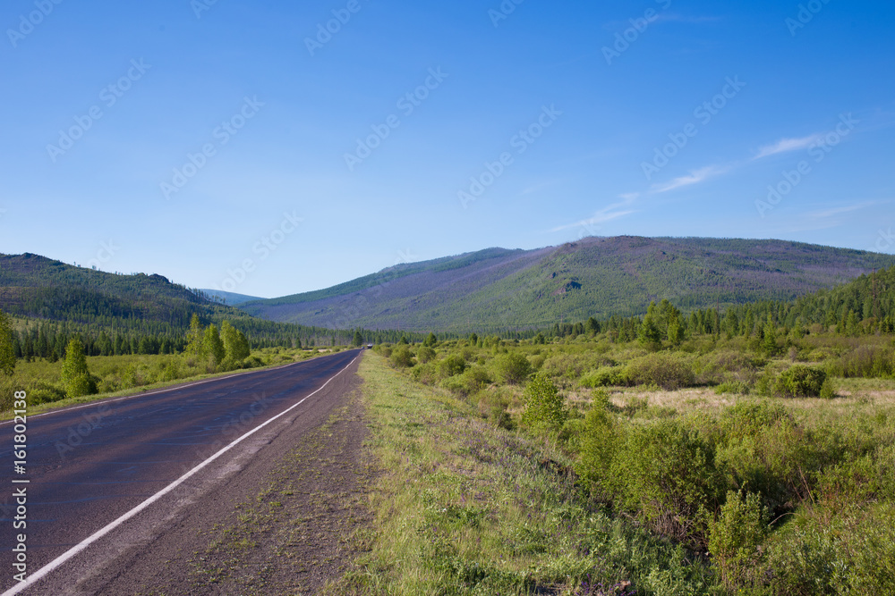 The road in the mountains Western Saiyan. South Of Siberia