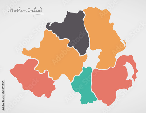 Northern Ireland Map with states and modern round shapes