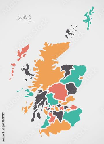 Scotland Map with states and modern round shapes