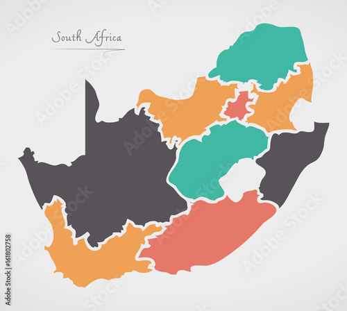 Fotografie, Obraz South Africa Map with states and modern round shapes