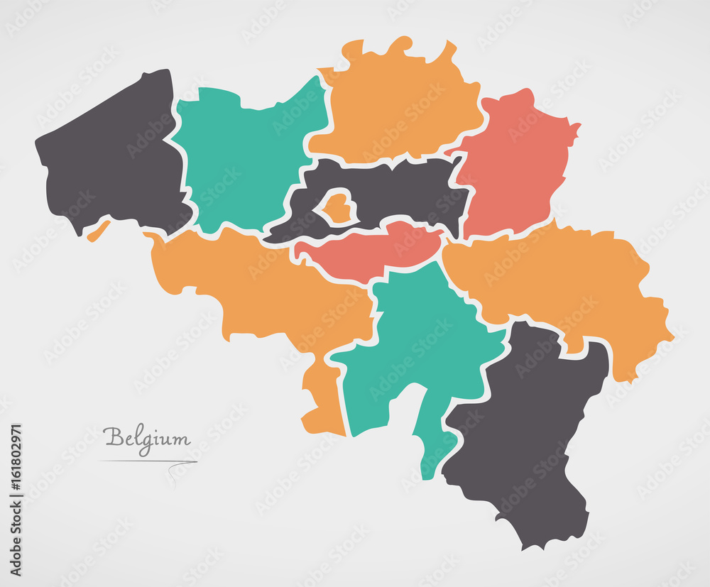 Belgium Map with states and modern round shapes