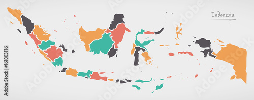 Indonesia Map with states and modern round shapes
