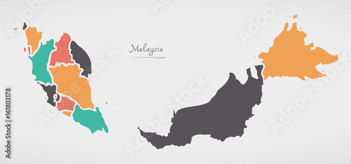 Malaysia Map with states and modern round shapes