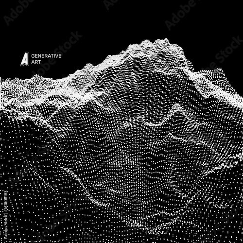 Abstract Vector Landscape Background. Cyberspace Grid. 3d Technology Vector Illustration.