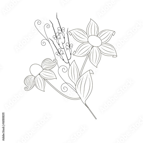 Monochrome hand drawn bouquet for coloring page, print, stock vector illustration
