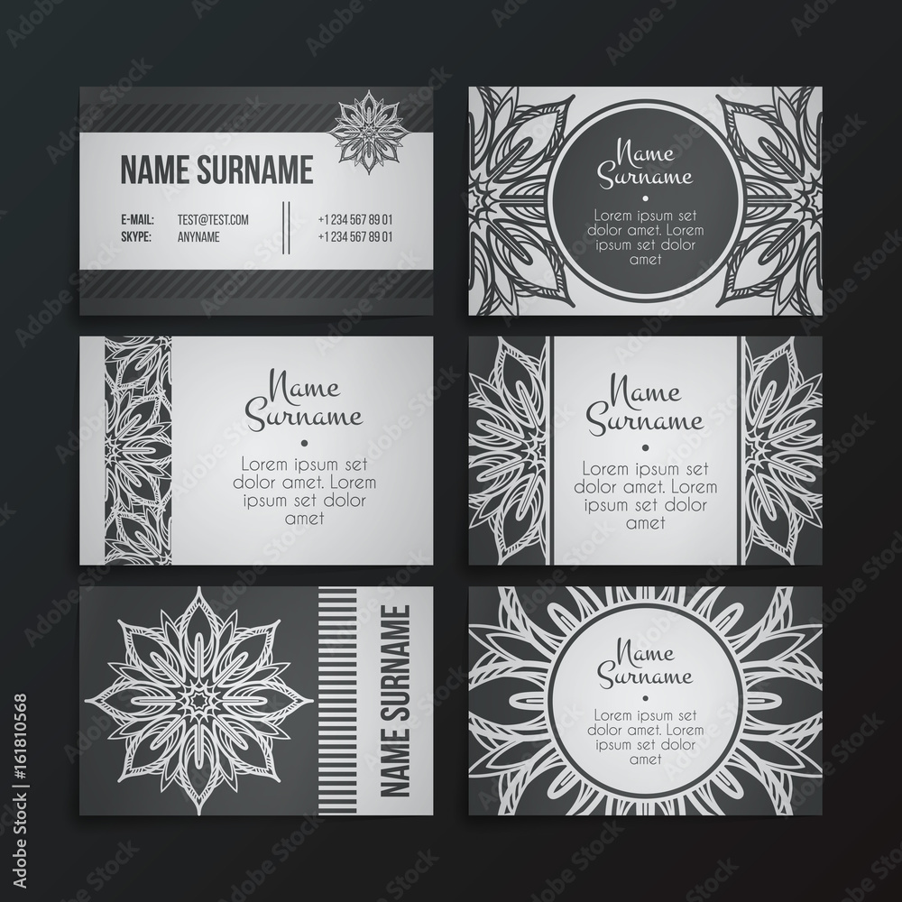 Set of vector design templates. Business card with floral circle ornament. Set of vector design templates. Business card with floral circle ornament.