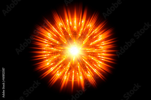 Nucleus of Atom Nuclear explode atomic bomb red hot ray radiation light science illusttration concept.