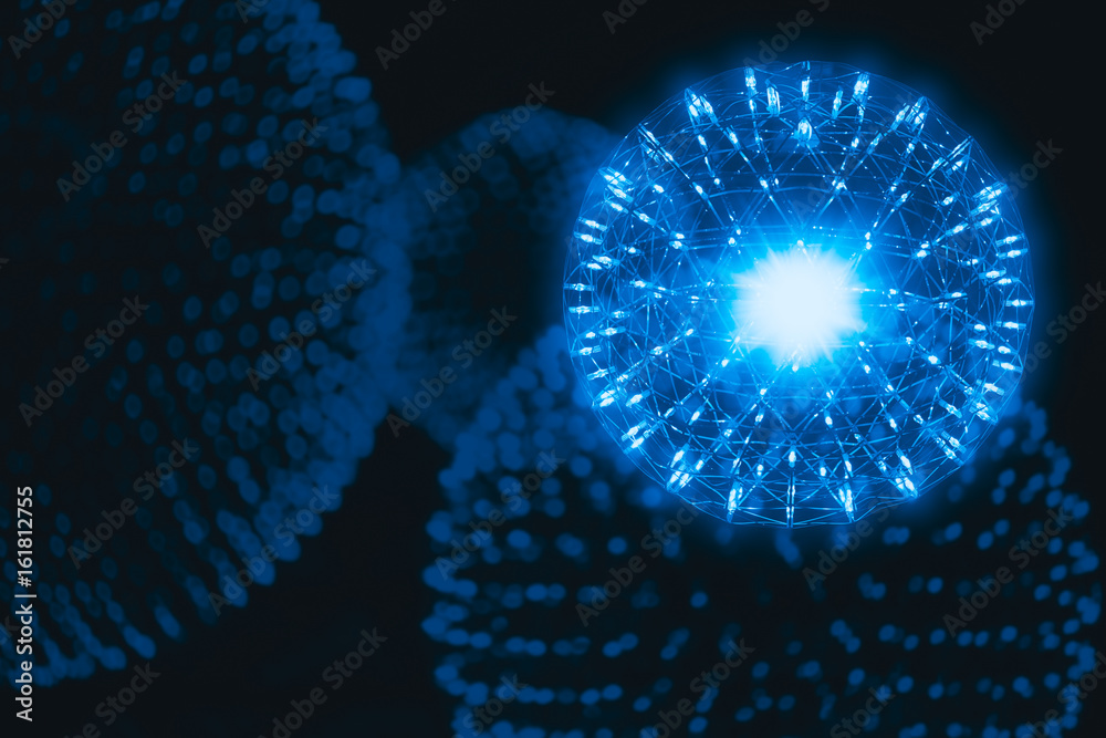 Nucleus of Atom molecule structure with radiation light nano physics science illusttration model concept. Nucleus of Atom molecule structure with radiation light nano physics science illusttration model concept.