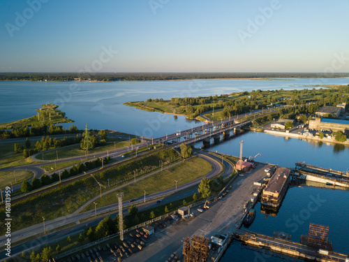 The ship is at the dock of the shipyard. Riga, Latvia, Daugava.