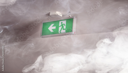 Smoke in the building and escape route photo