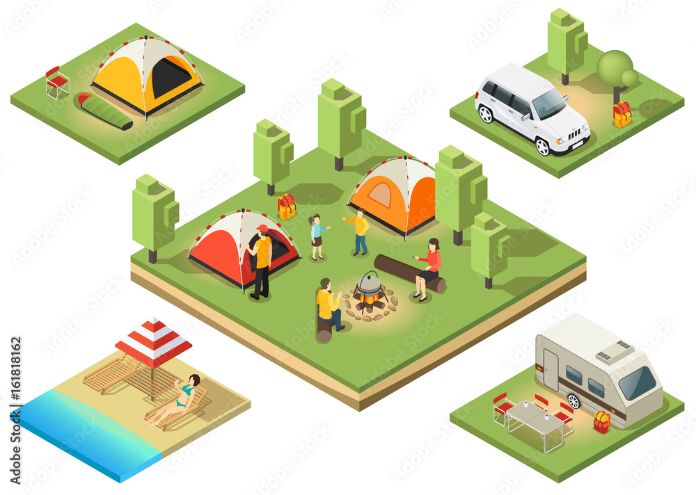Isometric Camping Territory Composition