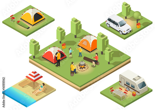 Isometric Camping Territory Composition