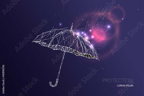 The umbrella under rain falling effect