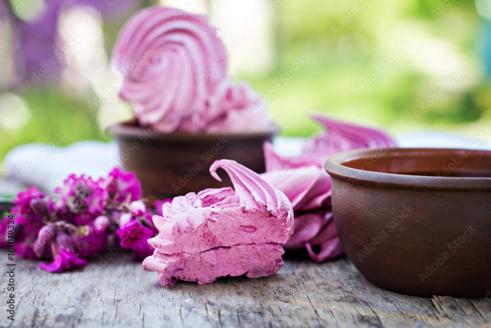 Homemade marshmallows. Pink marshmallows.