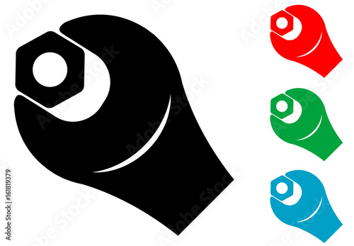 Icono plano llave con tuerca varios colores