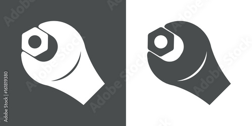 Icono plano llave con tuerca gris y blanco