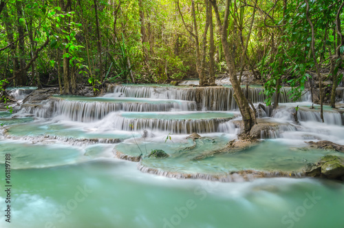 Huay Mae Ka Min waterfall in national park of Thailand. The travel destination beautiful natural landscape popular waterfall in kanchanaburi province, Thailand.