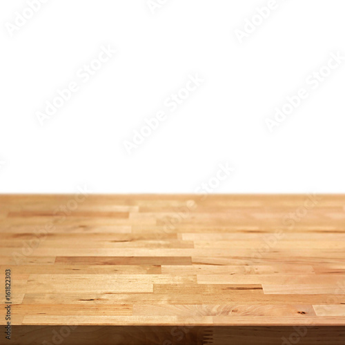 Wood table top on white background