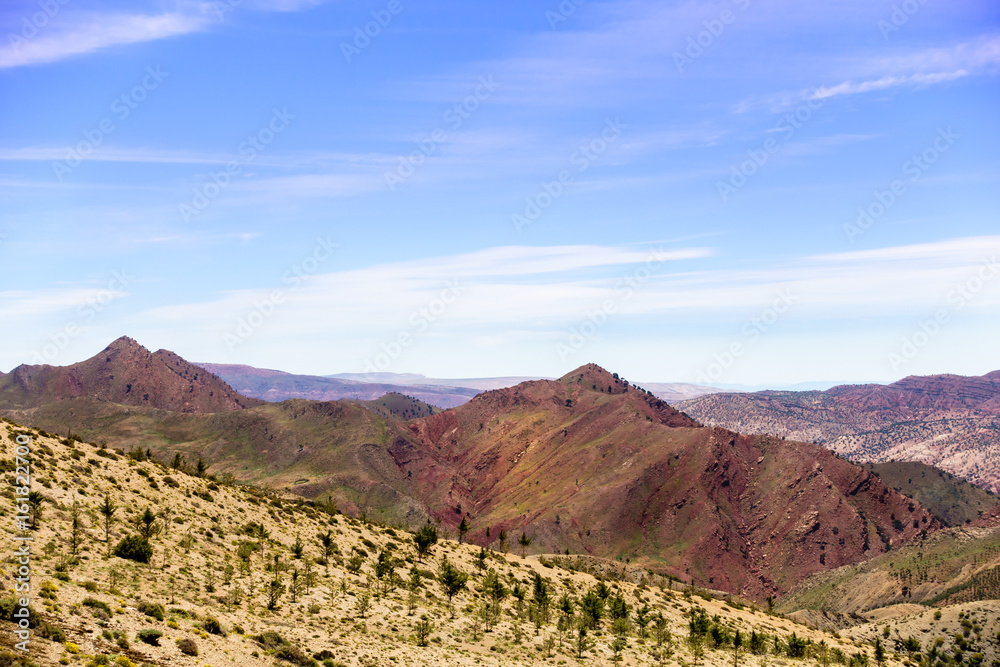 View over the Atlas Mountains from the top of the mountain. 