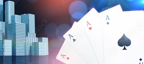 Composite 3d image of digital image playing cards photo