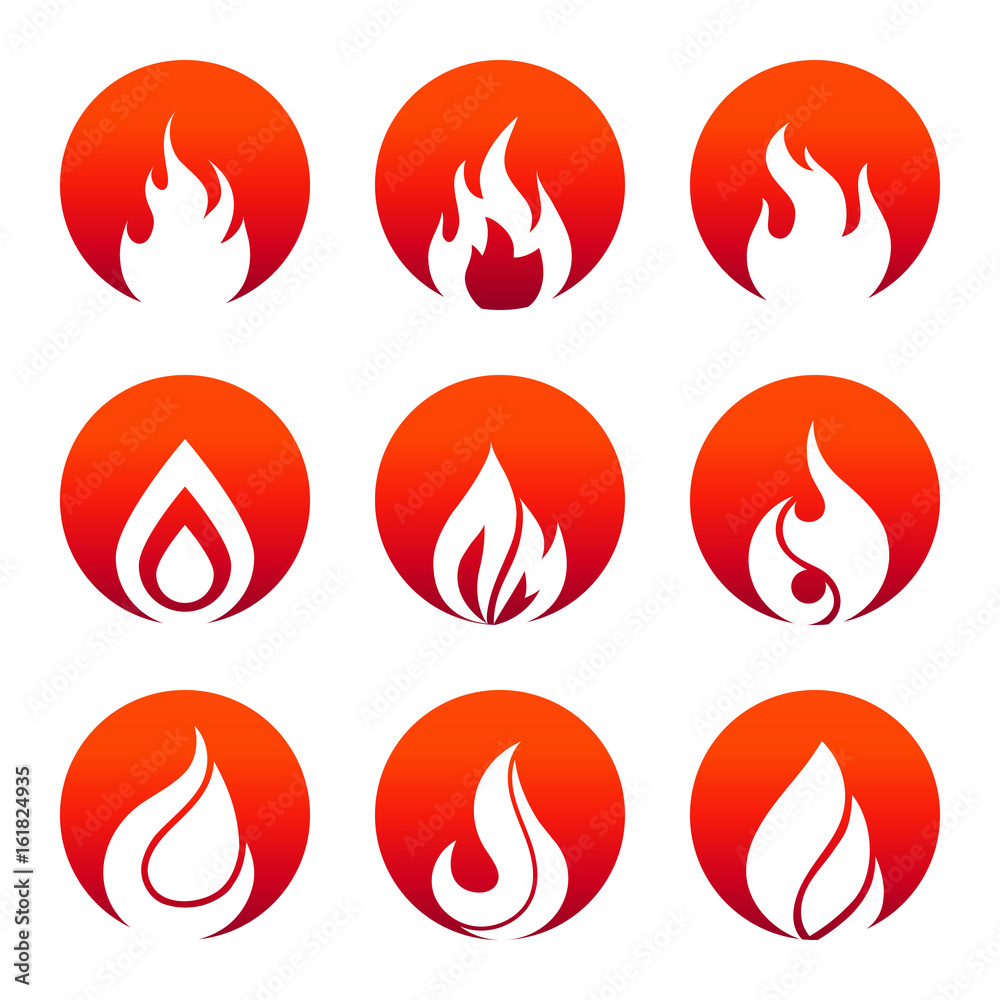 White flat fire icons in fire rounds design White flat fire icons in fire rounds design