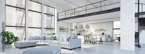 modern loft apartment. 3D rendering photo