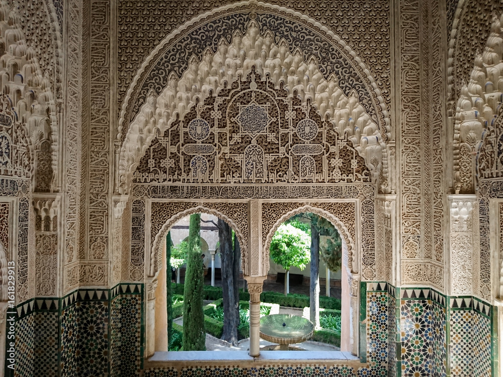 Poster Detail Of A Wall With Arabic Symbols And Colorful Mosaics In The 