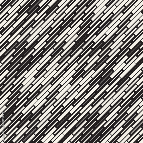 Vector Seamless Black And White Irregular Dash Rectangles. Abstract Geometric Background Design