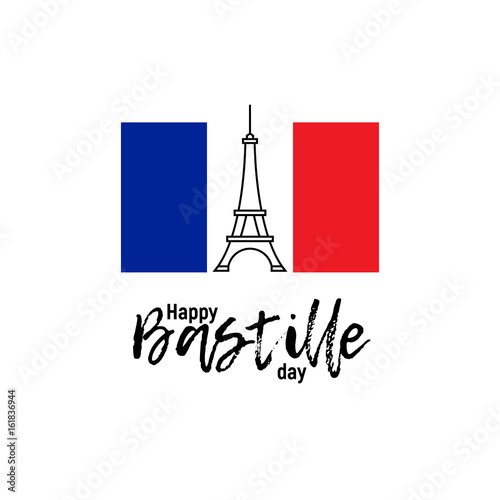 Happy Bastille day, 14th July. French national holiday, vector design element suitable for banner or poster. Linear abstract illustration of the Eiffel Tower with National flag of France