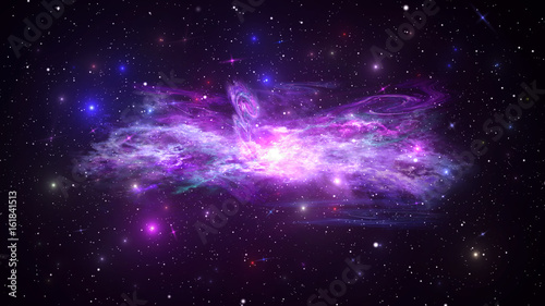 Fototapeta Naklejka Na Ścianę i Meble -  Universe with Galaxy, Stars and Colorful Nebula on Dark Starry Background 3D illustration