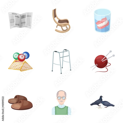 Armchair, slippers, tonometer and other attributes of old age.Old age set collection icons in cartoon style vector symbol stock illustration web.