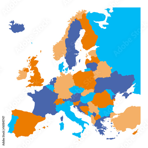 Political map of Europe. European ministates included. Flat map on white background. Colorful vector illustration.