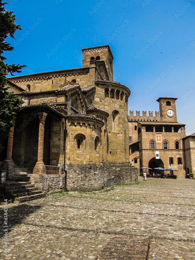 Main square of the medieval Italian village Castell'Arquato in Emilia Romagna