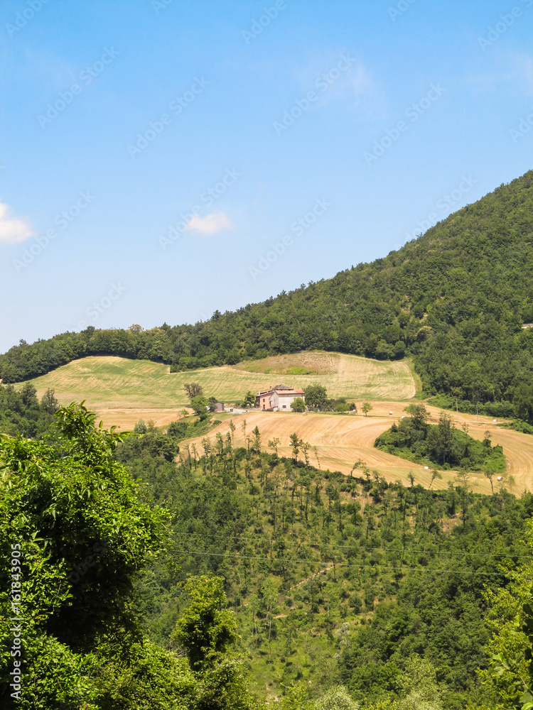 Italian countryside (Emilia Romagna) with blue sky background