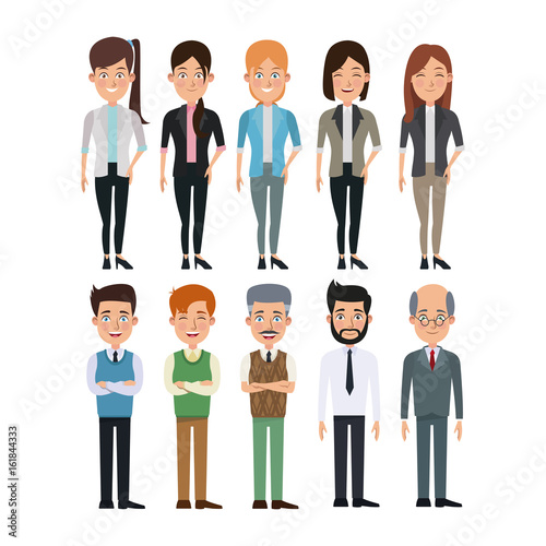 white background full body set collection women and men characters for business