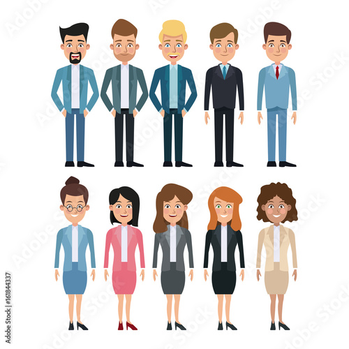 white background full body set of multiple women and men characters for business