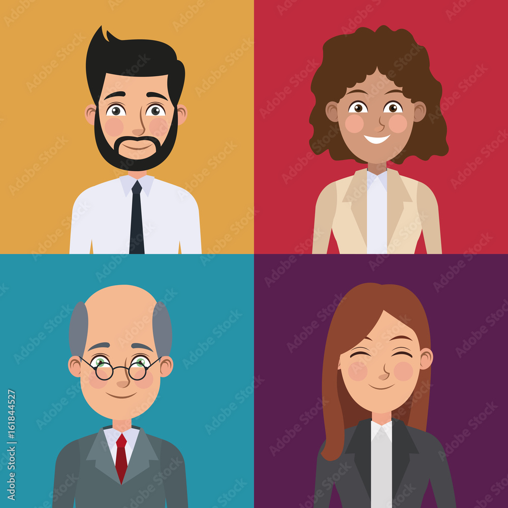 colorful sections frame set of half body business men and women colorful sections frame set of half body business men and women