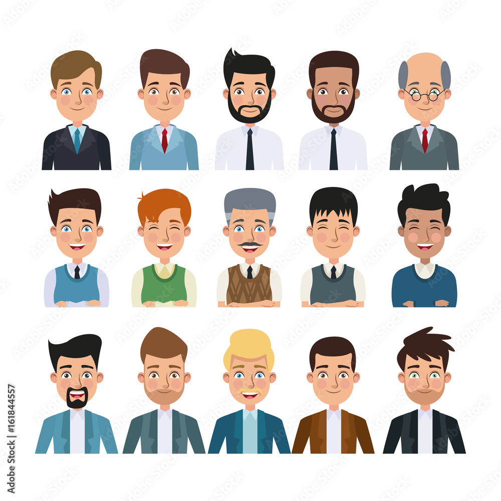white background of colorful half body set of multiple men characters for business white background of colorful half body set of multiple men characters for business