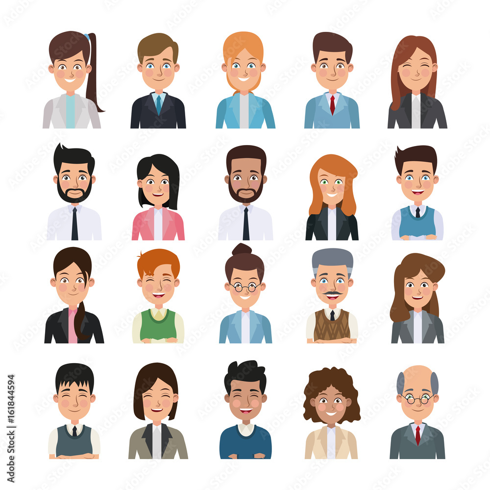 white background of colorful half body set of multiple people for business white background of colorful half body set of multiple people for business