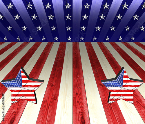 USA white, red, and blue stripes, with geometric line for background, white stars perpective.