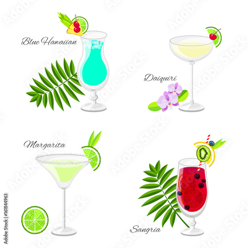 Set of summer cocktails cartoon style
