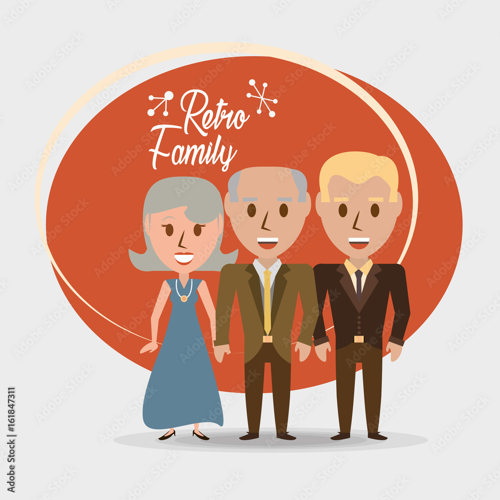 retro family grandparents with their son vector illustration retro family grandparents with their son vector illustration