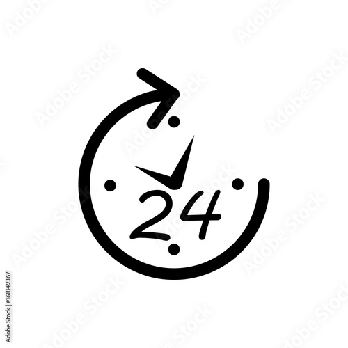 24 hours, around the clock icon, filled flat sign, solid glyph pictogram, vector illustration