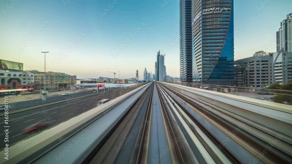 POV timelapse journey on the driverless elevated Rail Metro System, running alongside the Sheikh Zayed Road POV timelapse journey on the driverless elevated Rail Metro System, running alongside the Sheikh Zayed Road